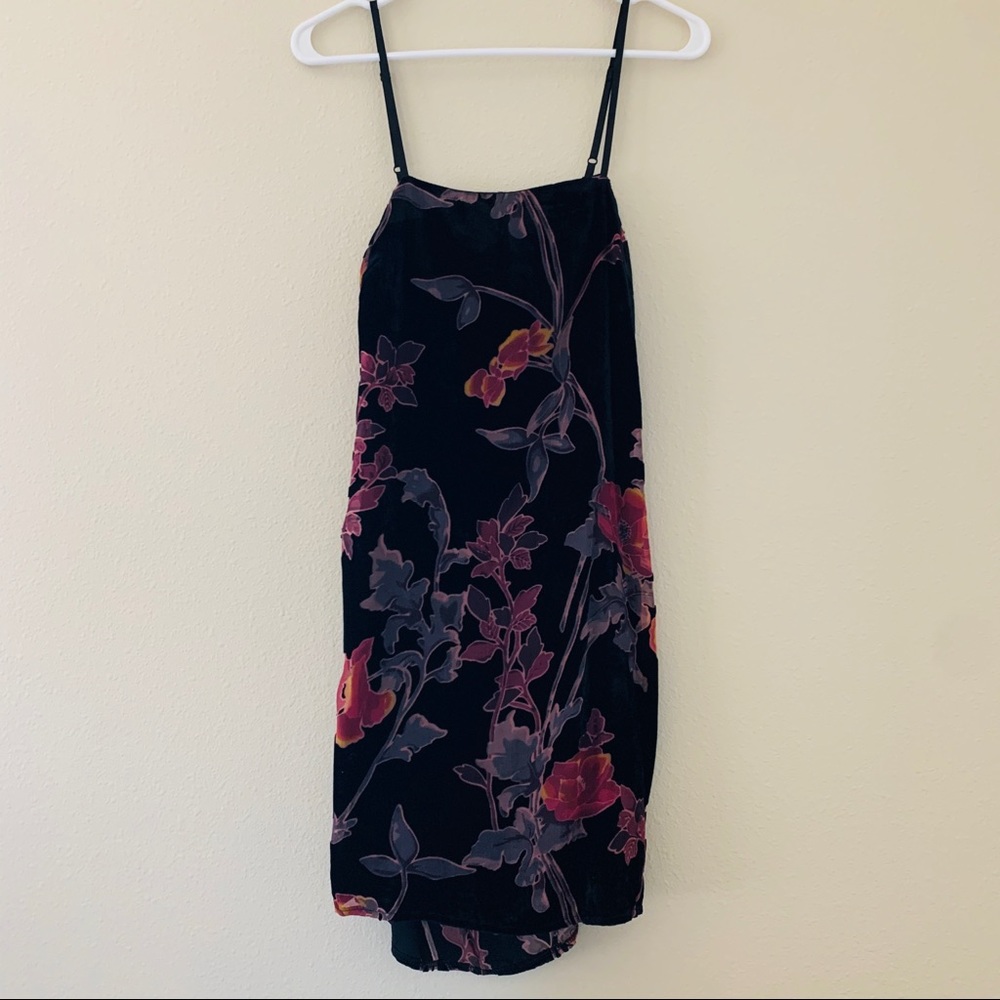 Formal Cocktail Flowered Suede Tie Back Dress